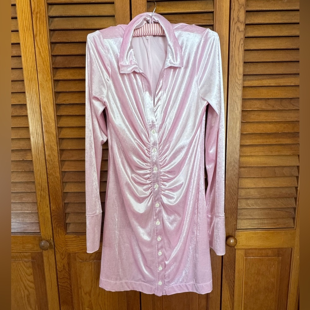 Free People Shayla Velvet Mini Dress in pink.
